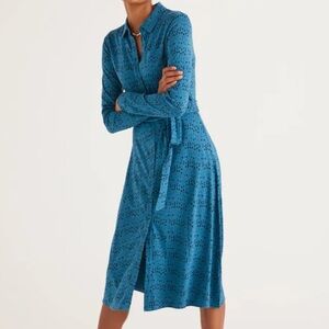 BODEN Susannah Jersey Shirt Dress in blue and black size 12r